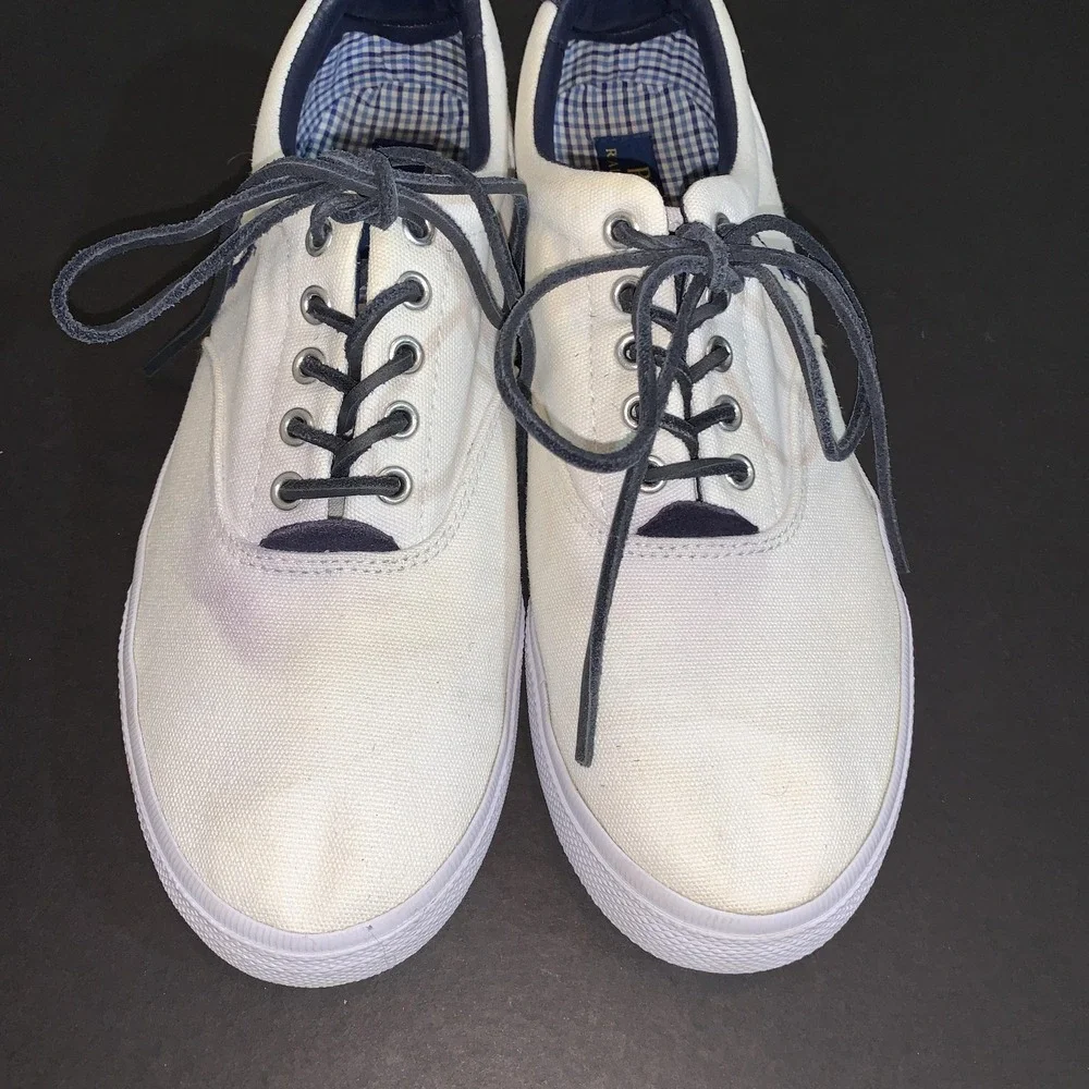 Polo Ralph Lauren Sneakers Mens Size 10.5D Vaughn White Canvas Lace Up Casual
